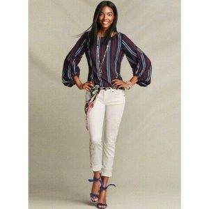 CAbi Size M Stripped Flag Blouse Balloon Sleeves #5516